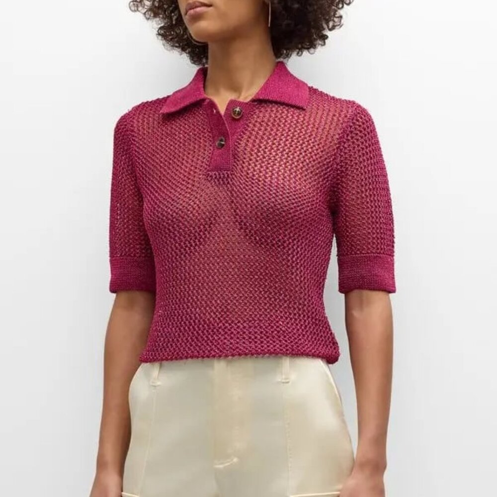 Dodo Bar Or Nma Fuchsia Short-Sleeve Crochet Polo Shirt